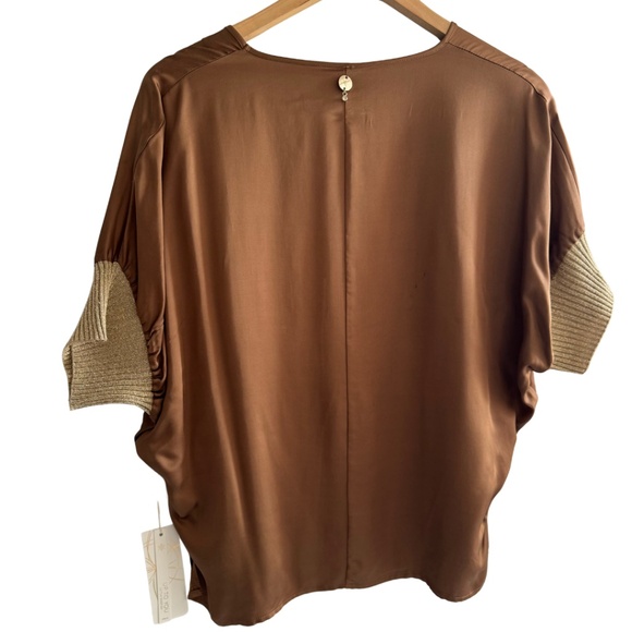 Drop Shoulder silky Copper Brown V-Neck Top/Blouse, NWT - Picture 2 of 13